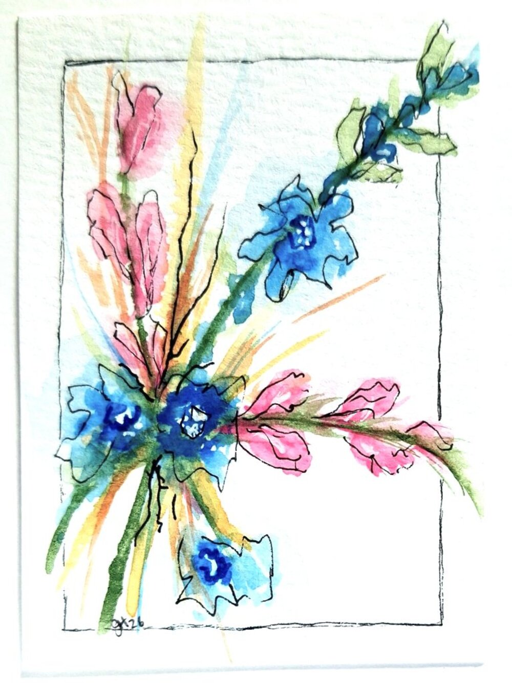 ACEO Watercolor ORIGINAL Floral Bouquet OOAK Signed Ships Free